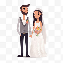 手绘新郎新娘插画图片_卡通手绘结婚新郎新娘