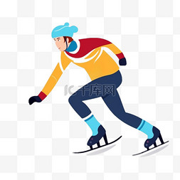 手绘运动员插画图片_卡通手绘体育运动滑冰竞技