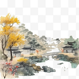 水墨风插画图片_中国古风水墨山水