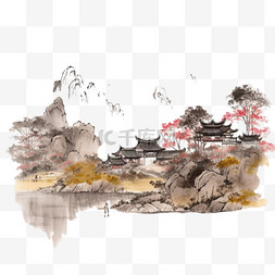 水墨插画图片_中国古风水墨山水