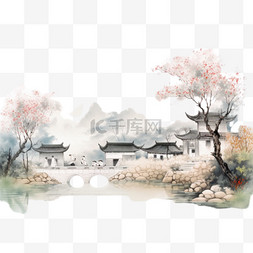 古风水墨插画图片_中国古风水墨山水