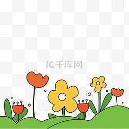 春暖花开花朵图片_线条扁平风春暖花朵底边