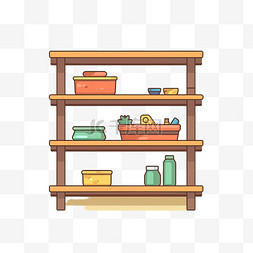 卡通厨房插画图片_卡通手绘厨房货架