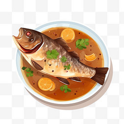 扁平卡通免抠图素材红烧鱼