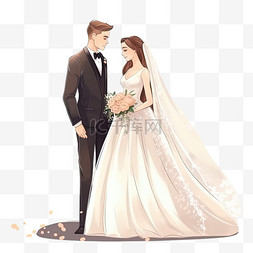 结婚证明图片_卡通手绘结婚新郎新娘