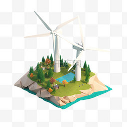 环保绿色3d图片_卡通手绘3D风能