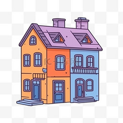 卡通手绘彩色小洋楼房子