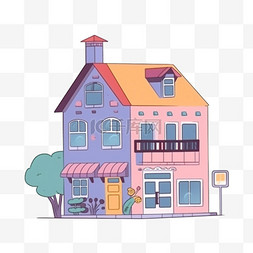 彩色数字图片_卡通手绘彩色小洋楼房子