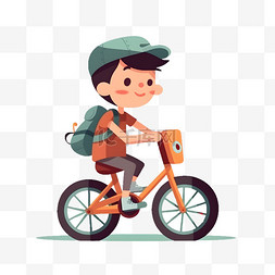 长的酷的男孩图片_卡通扁平骑自行车的男孩