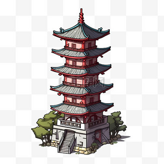 卡通美观图片素材_卡通国潮美观高塔免扣