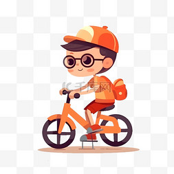 卡通扁平骑自行车的孩子