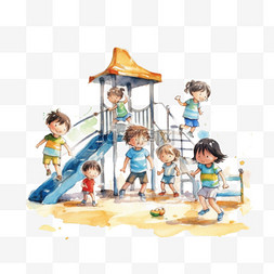 水彩风格滑梯儿童人物儿童节欢度
