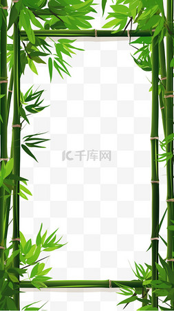 风框架图片_扁平风绿色竹子边框装饰
