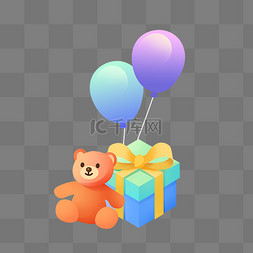 气球礼品盒图片_儿童节六一气球小熊礼品盒