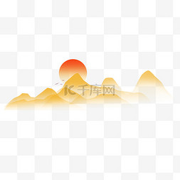 红太阳协办图片_山水画山脉红太阳