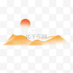 山水画新中式图片_山水山脉红太阳