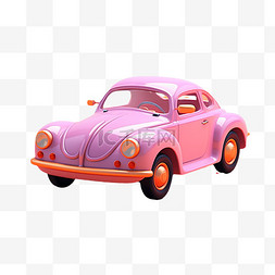 3D卡通物品粉色汽车交通工具