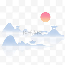 阁楼月色图片_中国风山水阁楼