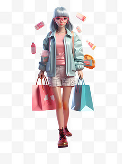 人物shopping图片_电商人物3D立体购物