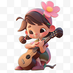 弹吉他女孩卡通图片_多场景3D卡通粉色可爱女孩形象弹