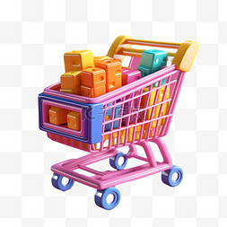超市购物篮图片_电商卡通3D购物车免扣元素