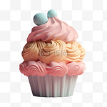3D卡通粉色松糕小蛋糕甜点