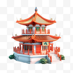 3D立体古风建筑中国风古塔