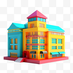 卡通彩色建筑图片_3D立体彩色建筑房屋