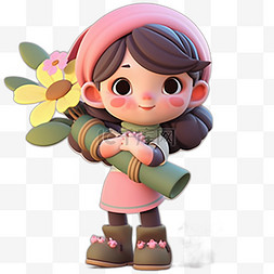 3d卡通粉色可爱女孩形象
