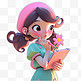 多场景3D卡通粉色可爱女孩形象元素捧着花朵