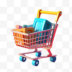 超市购物篮图片_电商卡通3D购物车免扣元素
