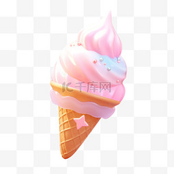 三色杯冰淇淋图片_3d可爱元素冰淇淋模型彩色立体免