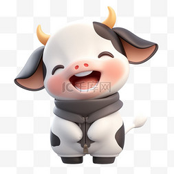 拿着喇叭的小牛图片_3DC4D立体动物卡通可爱小牛