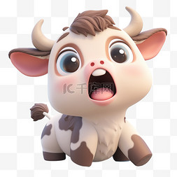 立体牛图片_3DC4D立体动物卡通可爱小牛