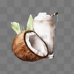 手绘饮料美味图片_白色手绘夏季椰汁饮料椰子