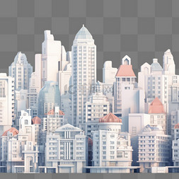 建筑渲染图片_城市建筑扁平风手绘插画