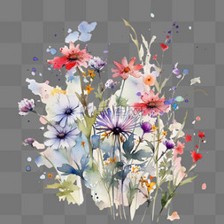 彩色植物花朵绘画水彩