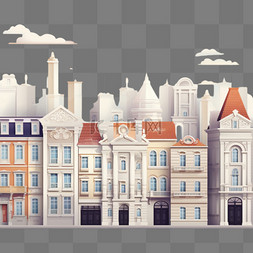 城市建筑扁平风手绘插画
