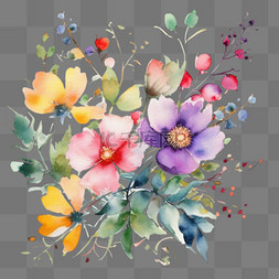 彩色植物花朵绘画水彩风格