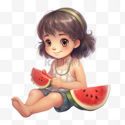 开心的西瓜图片_夏天吃西瓜的可爱女孩