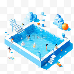 避暑去哪里图片_蓝色卡通夏季泳池