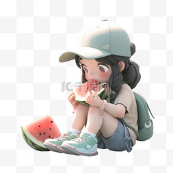 夏至女孩图片_3dc4d立体夏天吃西瓜的女孩