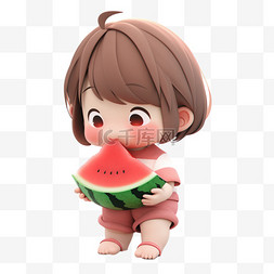 吃西瓜的小女孩图片_3dc4d立体夏天吃西瓜的小女孩