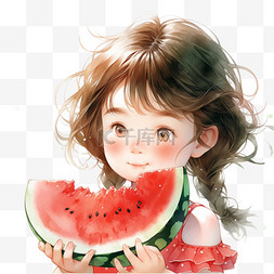 夏天吃西瓜的可爱女孩