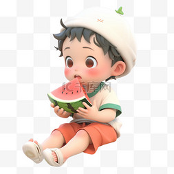 3dc4d立体夏天吃西瓜的小男孩