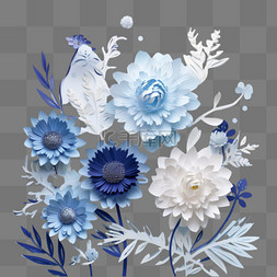 花朵蓝色边框图片_剪纸风格装饰花朵蓝色