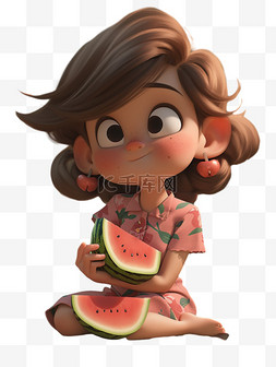迪斯尼动画图片_吃西瓜的可爱小孩PNG
