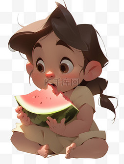 迪斯尼动画图片_吃西瓜的可爱小孩PNG