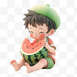 3dc4d立体夏天吃西瓜的小男孩