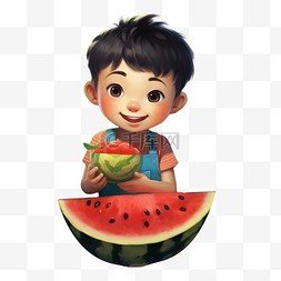开心的西瓜图片_夏天吃西瓜的可爱男孩